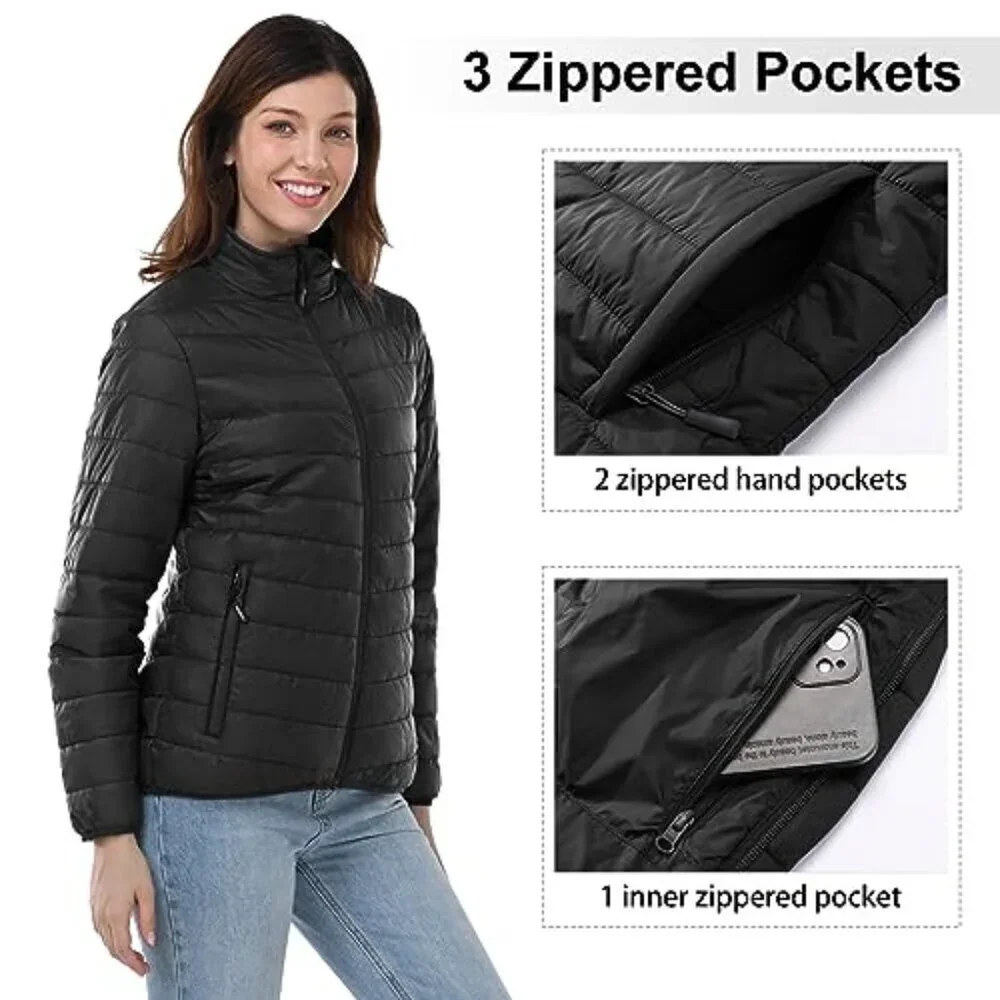 Packable Full-Zip Quilted Puffer Jacket Lightweight Insulated Winter Coat
